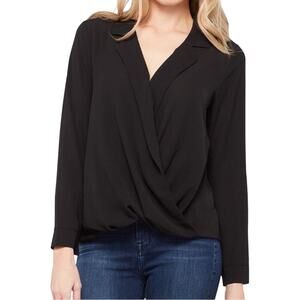 Evereve Peyton Jensen Harlow Lightweight Black Collared Surplice Blouse Size XL